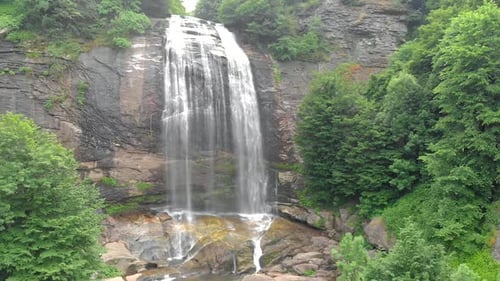 Aerial Large Waterfall in Untouched Wild Forest