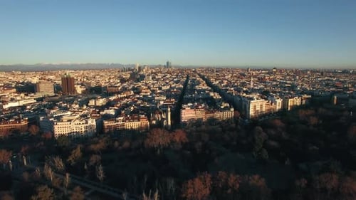 Madrid aerial shot in winter morning, Spain