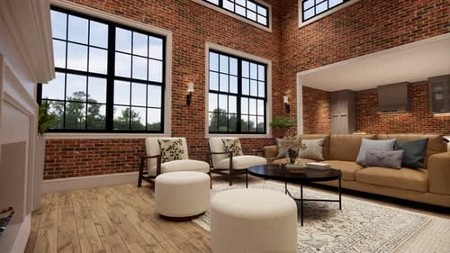 Modern Living Room and Kitchen Interior Design 3D Animation