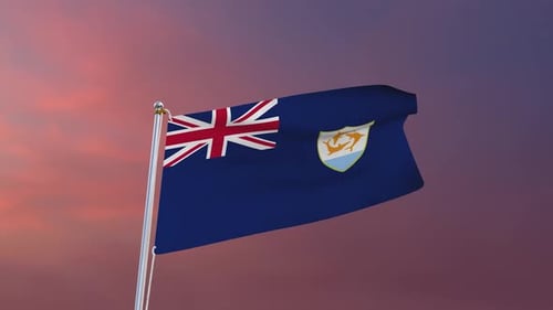 Anguilla Flag Waving Against Sunset Sky