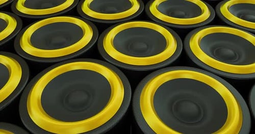 bass subwoofer hi-fi stereo speakers dance beat music Red blue loop background 4k gold