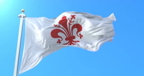 Realistic Waving Flag of Florence Against Blue Sky