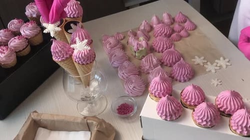 Decorating Pink Desserts with Snowflakes