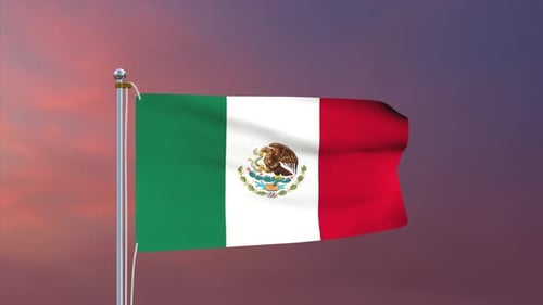 Mexico Flag Waving Seamless Loop with Beautiful Sky Background