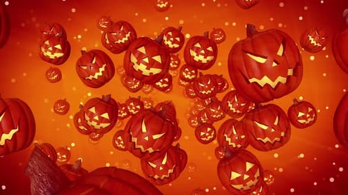 Animated Halloween Flying Jack-o'-Lanterns Loop Background