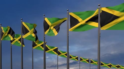 Waving Jamaican Flags in a Row for National and Corporate Events