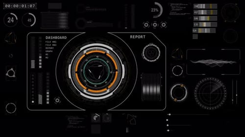 HUD-Technologie-Schnittstellenbildschirm mit futuristischen Elementen, abstraktem Hintergrund, Alpha-Kanal enthalten