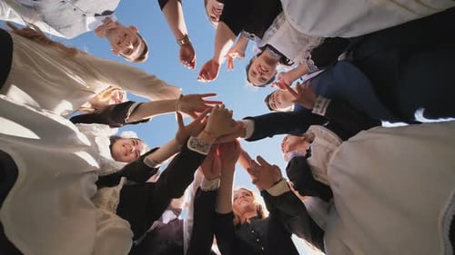 College Students Alumni Teamwork Stacking Hand Concept