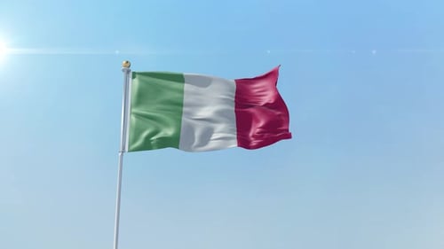 Photorealistic Waving Italian Flag on Blue Sky