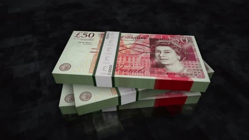Rotating British 50 Pound Banknotes Stacks Seamless Loop