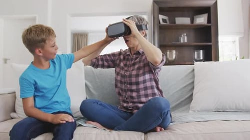Child and Adult Use VR Headset at Home