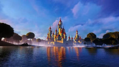 Castillo de la fantasía en el lago