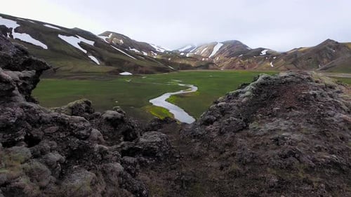Drone Aerial Footage of Landmannalaugar Landscape in Iceland Highlands