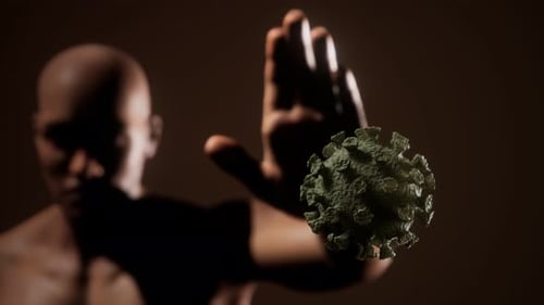 Scared Man Gesturing Stop Afraid of Coronavirus COVID19 Infection