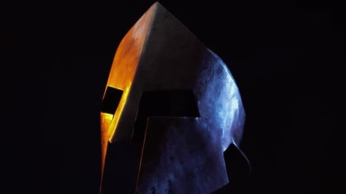 Close Up of a Spartan Helmet Rotating