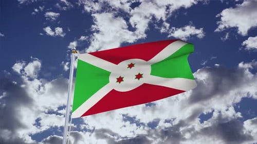 Realistic Burundi Flag Waving Animation on Cloudy Sky