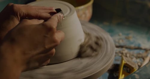 Jeune potière travaillant dans son atelier
