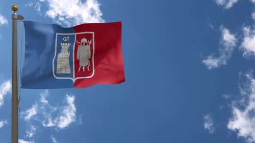 Flagge der Stadt Rostov Na Donu (Russland) auf Fahnenmast