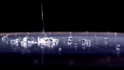 Water Droplets Splashing on Reflective Dark Surface