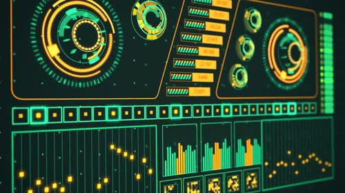 Futuristic HUD Interface with Animated Data Visualizations