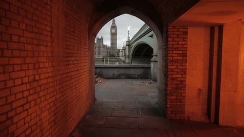 A tunnel in London that views Big Ben