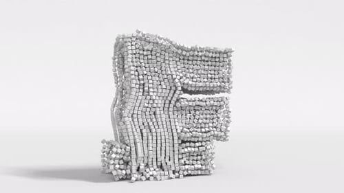 Collapsing Swiss Franc Sign Made of Blocks