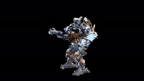 Futuristic Robot Military Character Standing and Gesturing Animation