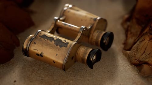 Vieilles jumelles militaires allemandes sur la plage de sable