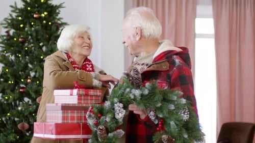 Senior Couple Celebrating Christmas at Home