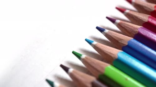 Macro Shot of Colored Pencils in a Row