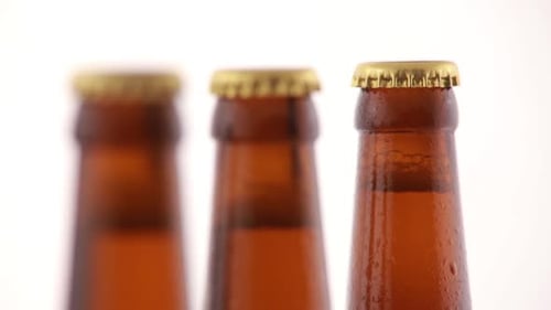 Icy Beer Bottles, Close Up, Drops