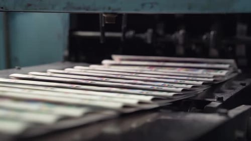Printed Newspapers are Moved Along Conveyor