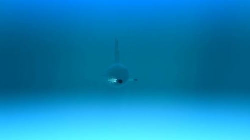 Animated Submarine Launching Torpedo Underwater in Blue Sea