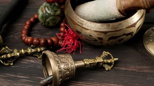 Singing Bowl with Prayer Beads for Meditation
