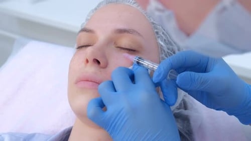 Woman receiving a facial injection for beauty treatment