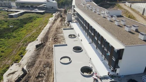 Flight Over the Unfinished Construction of a Large Hotel Complex. Building a House
