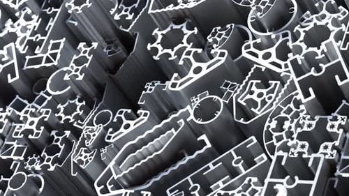 Complex lightweight extruded aluminium profiles stacked in an endless loop. 4KHD