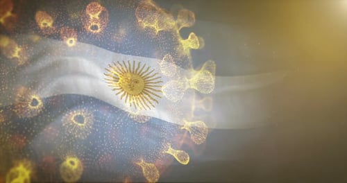 Argentina Flag With Corona Virus Bacteria