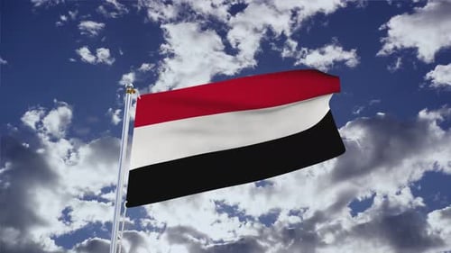 Realistic Waving Flag Animation on Cloudy Blue Sky
