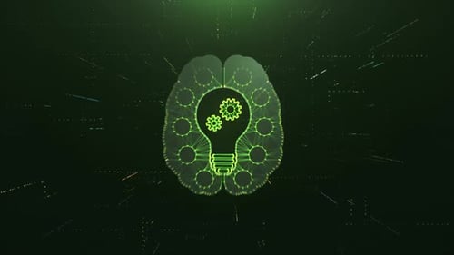 Digital Brain Lightbulb Idea Technology Concept Animation