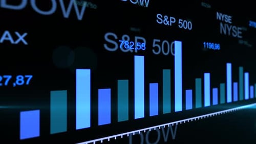 Stock market investment trading. Growing blue arrow on business charts.