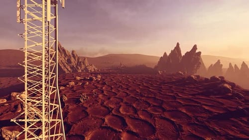 Futuristic Martian Colony Base with Communication Towers