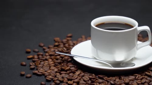 Coffee Cup Still Life with Roasted Coffee Beans