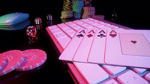 Online Casino Gaming with Cards, Chips, Keyboard