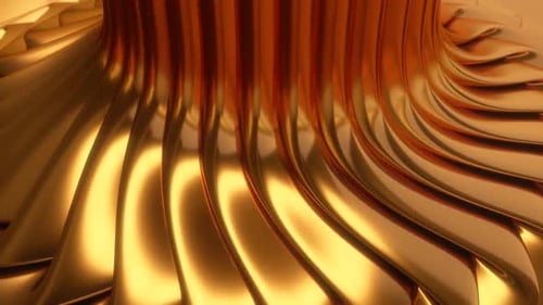 Abstract Shiny Gold Metal Wave Folds Twisting Back and Forth Reflects - 1080p