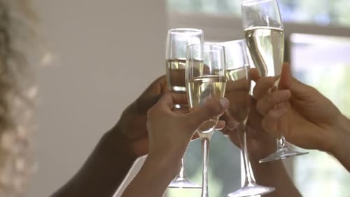 Mãos tostando taças de vinho