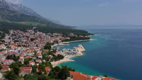 Makarska riviera, Croatia. Aerial view on the town and sea.