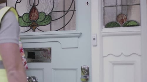 Flowers Delivered to Happy Woman at Her Home