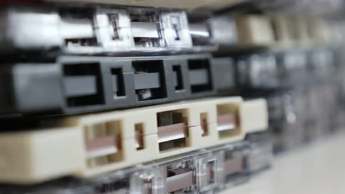 Close Up of Stack of Audio Cassettes