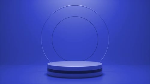 Blue podium with a bright glowing blinking neon circle